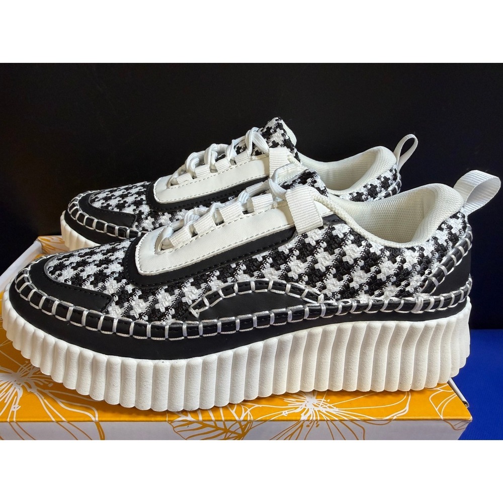 Yellow‎ Box Hartley Black Houndstooth Platform Sneakers Women 7.5 NIB